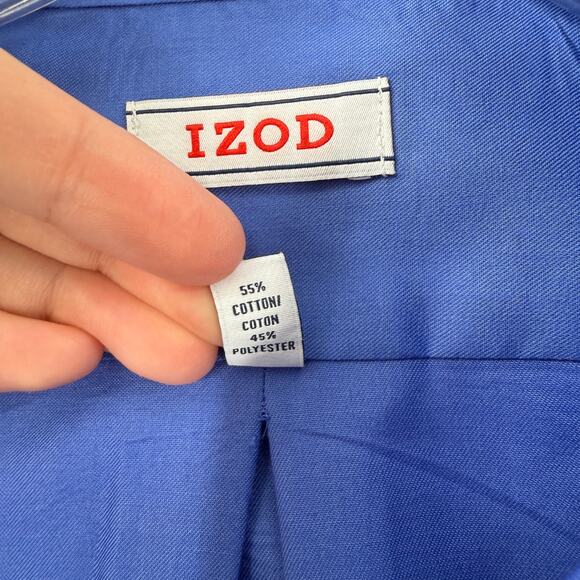 IZOD Blue Button Front Collared Dres Shirt Men's Size 18 34/35 - Picture 4 of 11